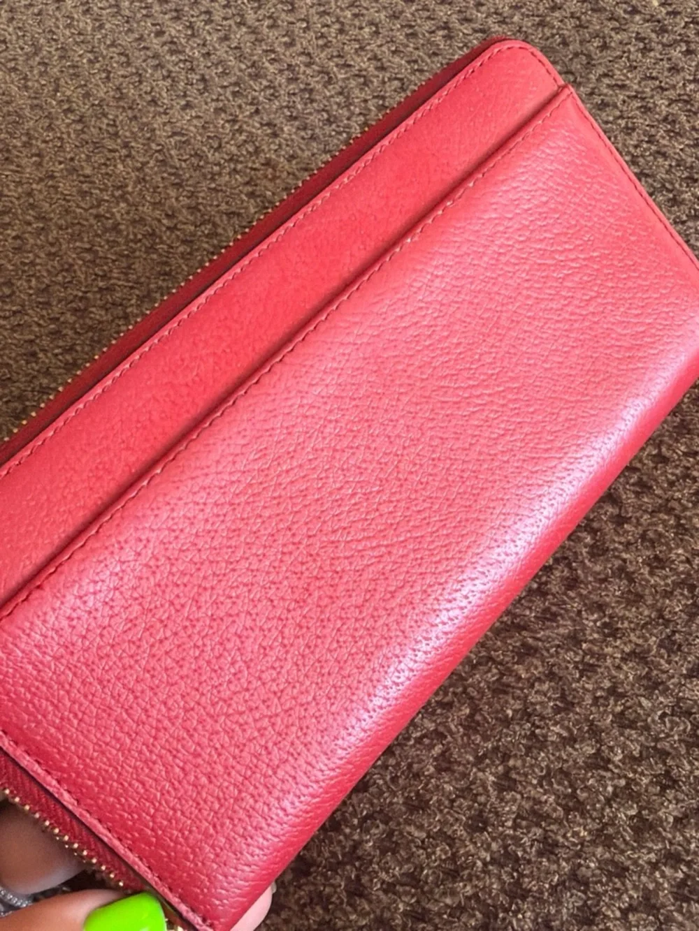 kate spade Red Zip-Around Pebble Leather Wallet
